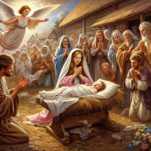 تصویری-از-لحظه-تولد-دختری-در-زمان-قدیم-در-روستایی-که-فرشتگان-و-مردم-برای-تبریک-گرد-او-هستند-و-حالا-معنوی-بده-1